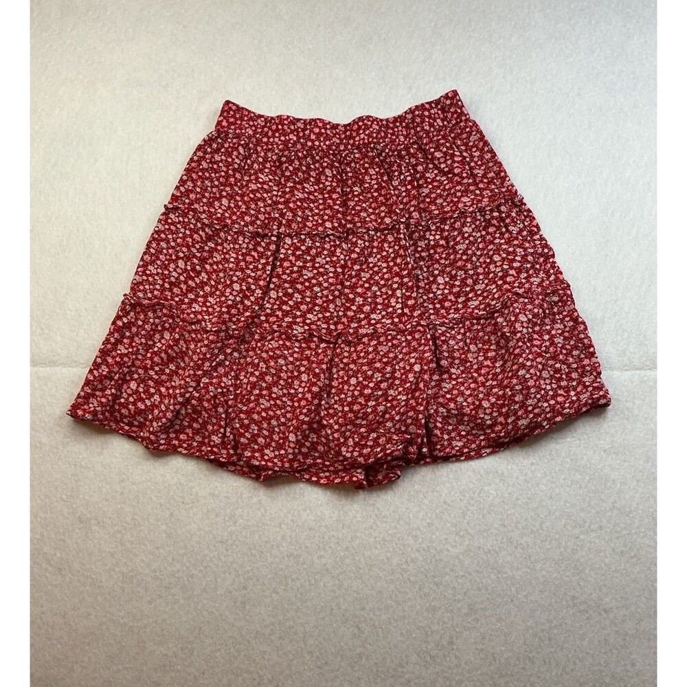 Red Floral Tiered Ruffle Mini Skirt Elastic Waist Ditsy Floral Skirt Y2K